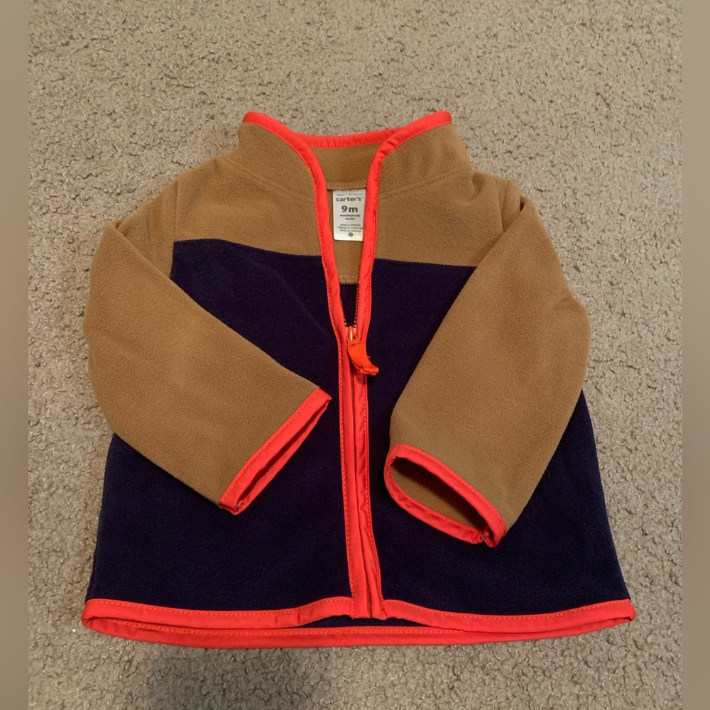 Carter's Tan Fleece Jacket with Red and Navy Accents